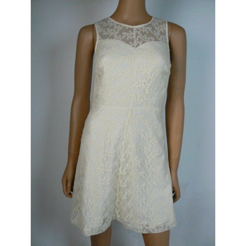 $98 Kensie Cream Ivory Floral Lace Illusion Fit & Flare Dress 2 NEW